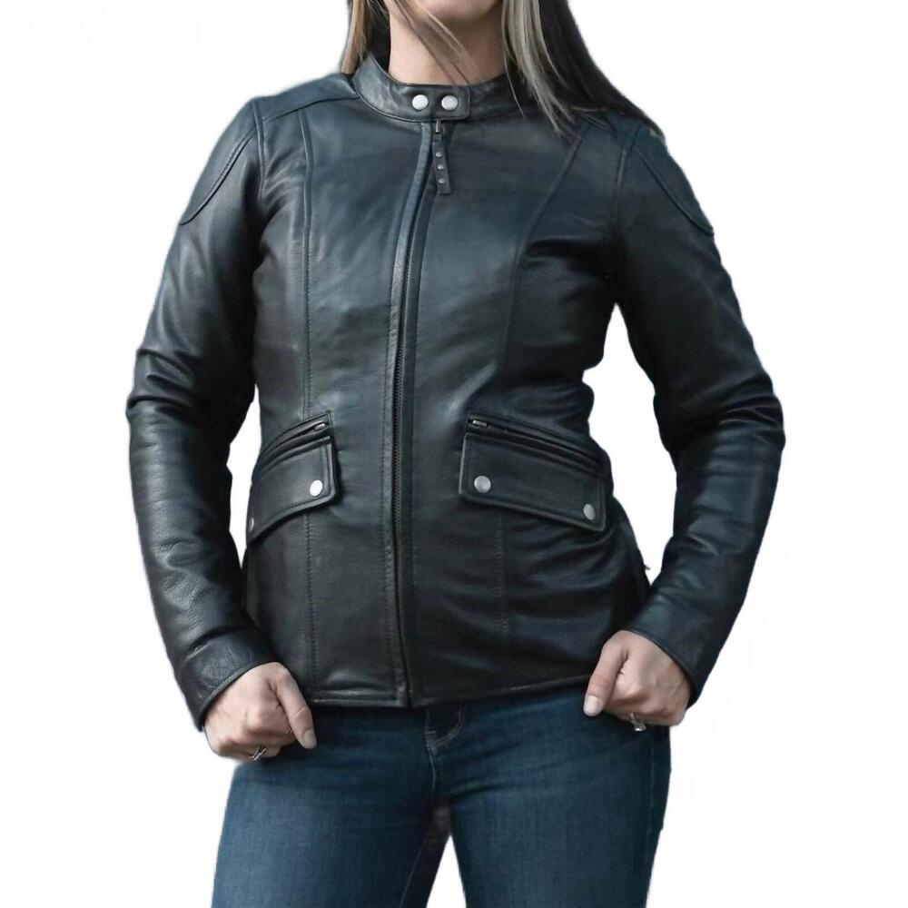 NEW FIRST MFG CO. jewel motorcycle leather jacket in black